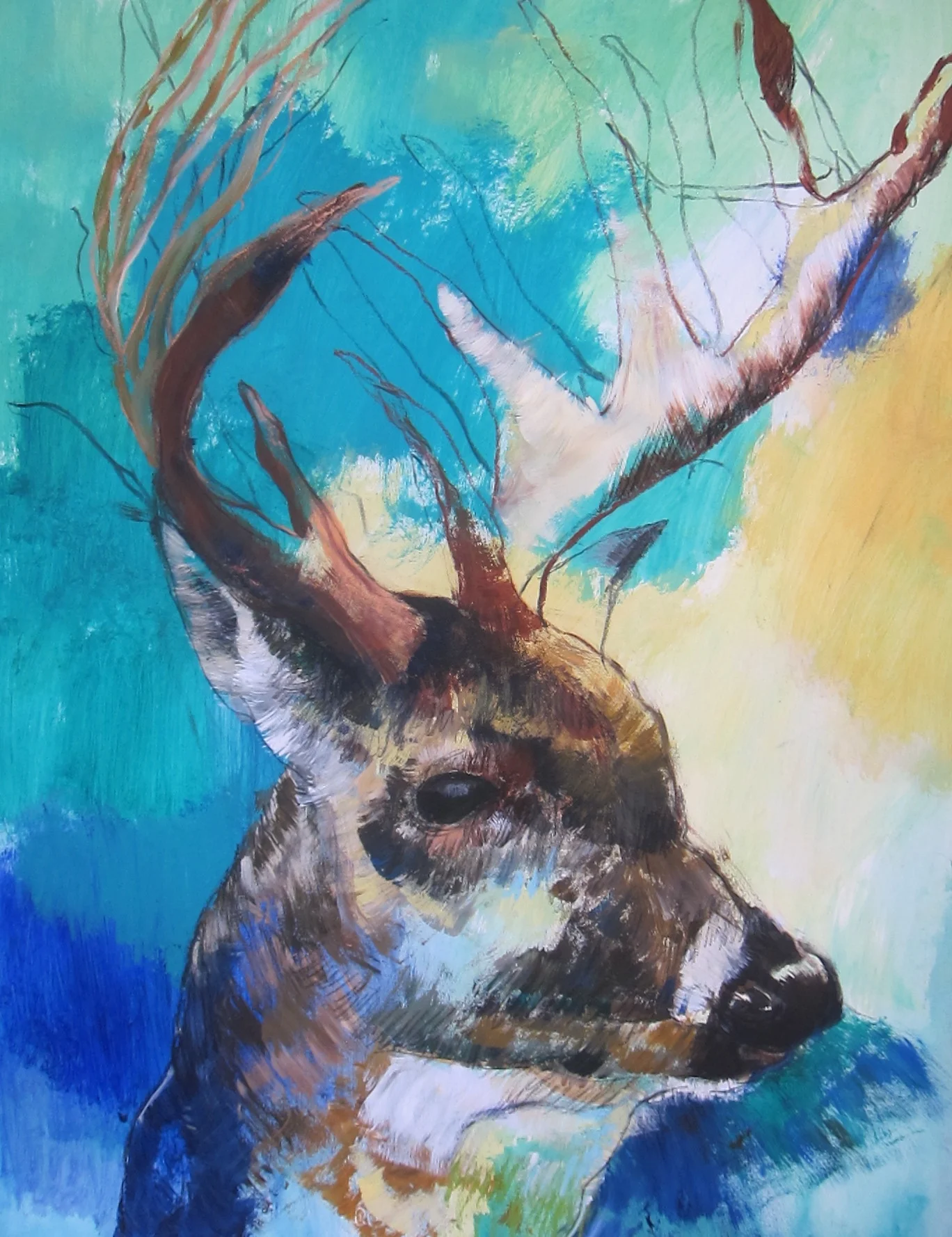 Perplexed Deer / 20' x 30" / Acrylics and pastel on paper