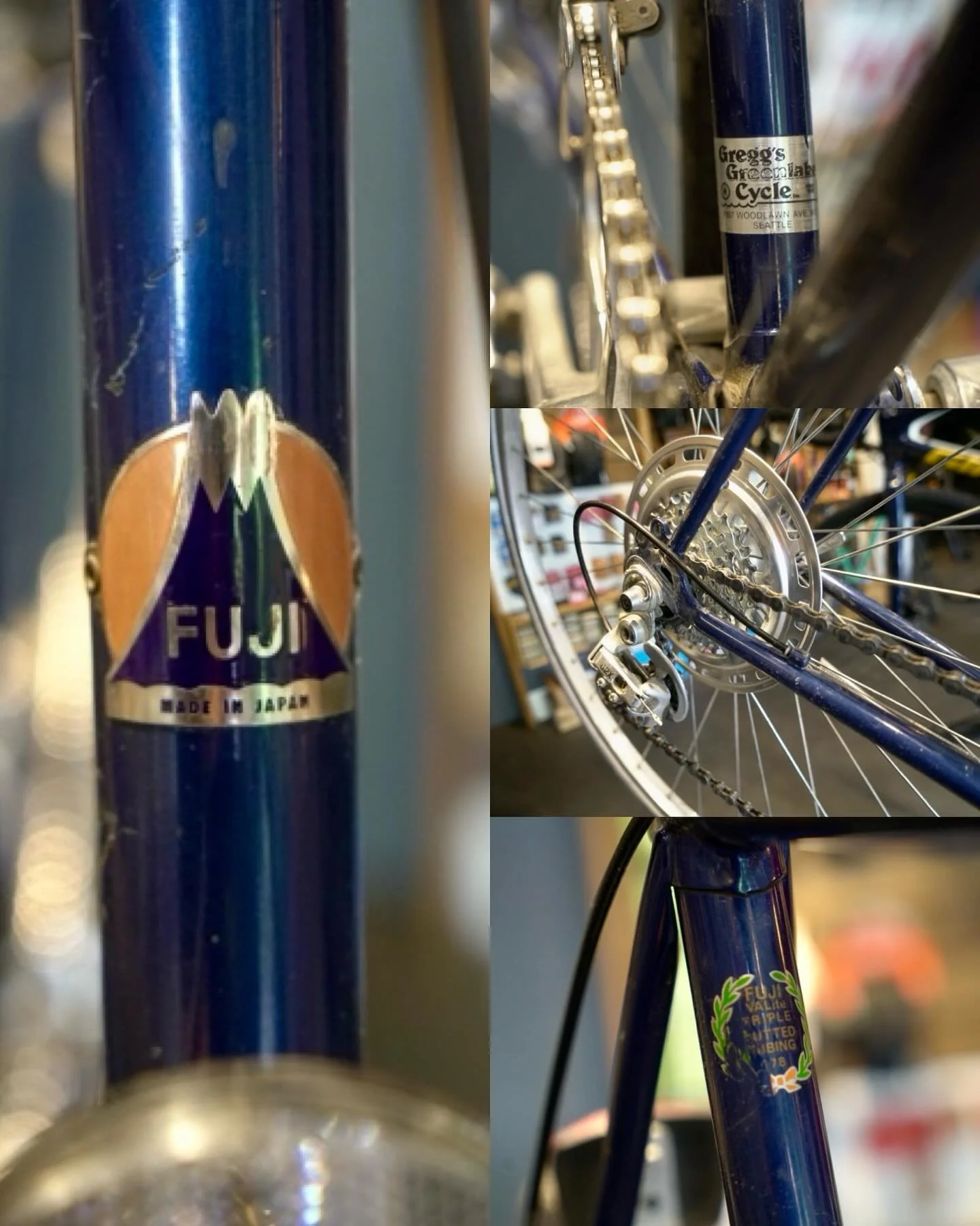 Your mom called, she said pie plates were cooler in the 80's.  Complete Suntour group and three butts, what more could a girl want? #fujibike #triplebutted