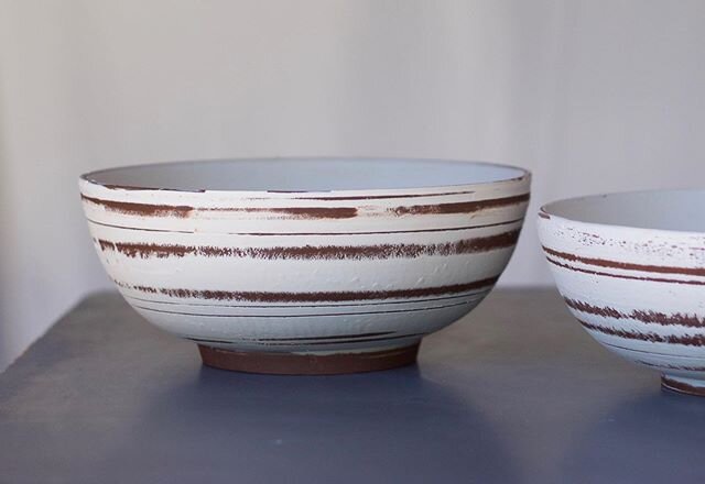 Stoneware serving bowls drying in the studio. 
#functionalceramics #handcrafted #maker #simplelife #slowlived #craft #studiopottery #decoraccents #potterylove #simplepleasures #aquietstyle #stoneware #stonewarepottery #dpotterystudio