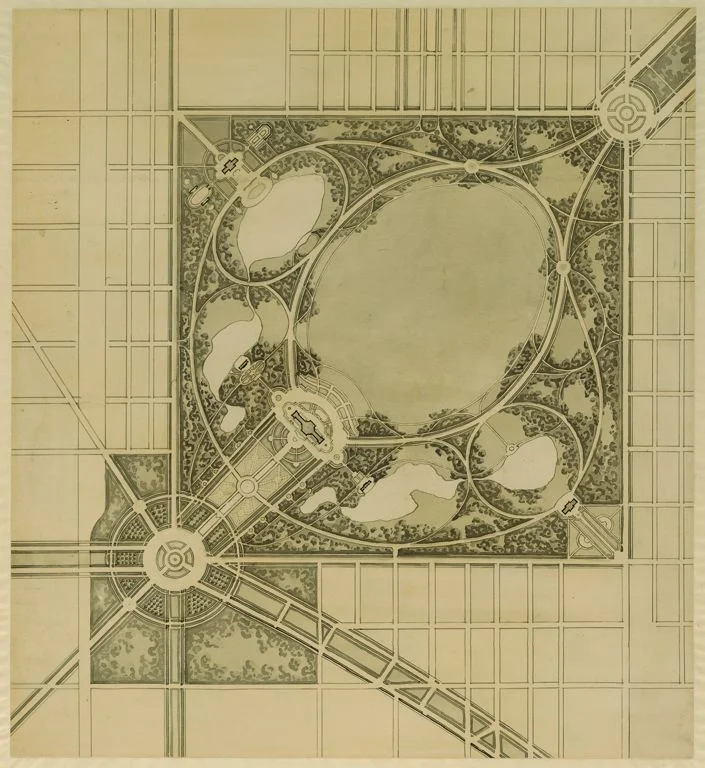archimaps:

Burnham’s plan for a proposed park at Western Boulevard and Garfield Boulevard in 1909, Chicago