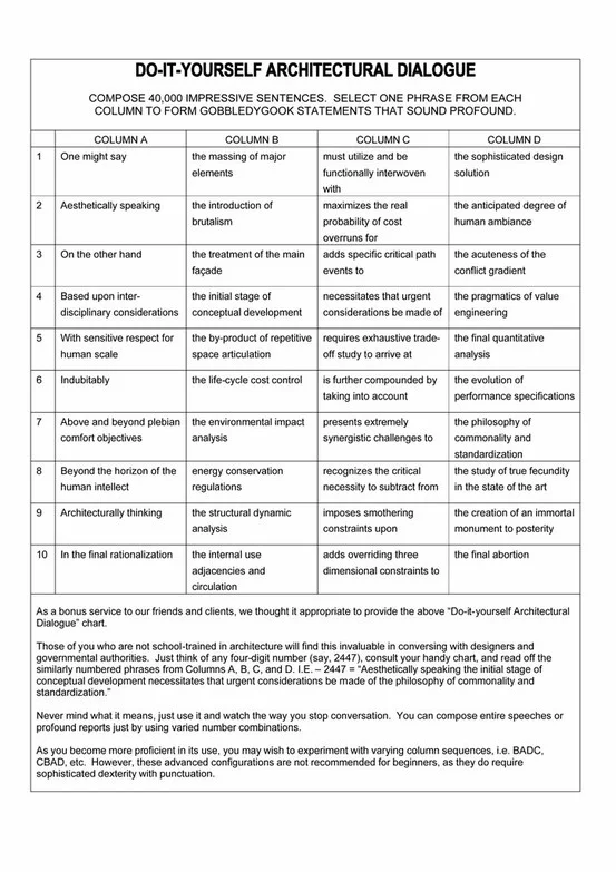 archispeak. pretty funny. learning to talk like this is about 15% of architecture school.