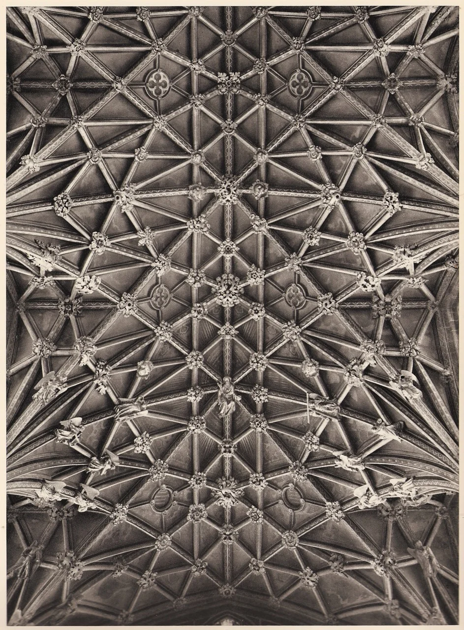 allisonarchitecture:

Gloucester Cathedral. The lierne vault of the presbytery. Photograph by Martin Hürlimann in English Cathedrals; Thames and Hudson, London, 1950