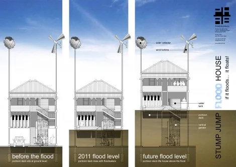 landscapearchitecture:

“The Stump Jump Flood House – if it floods, it floats.”
Read more at: http://floodofideas.org.au/the-stump-jump-flood-house/