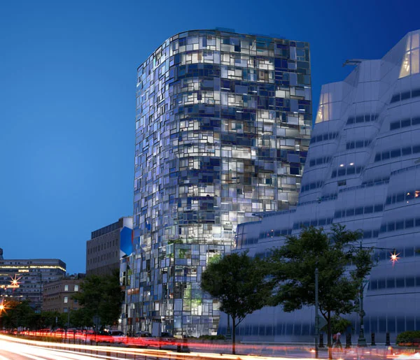 Nouvel's 3-dimensional Mondrian 100 Eleventh Ave, right next to Gehry’s beautiful IAC. - Chelsea
From Evolo-
“The new luxury apartment complex, 100 Eleventh Avenue with it’s glittering glass facade, opens this month. Designed by French A…