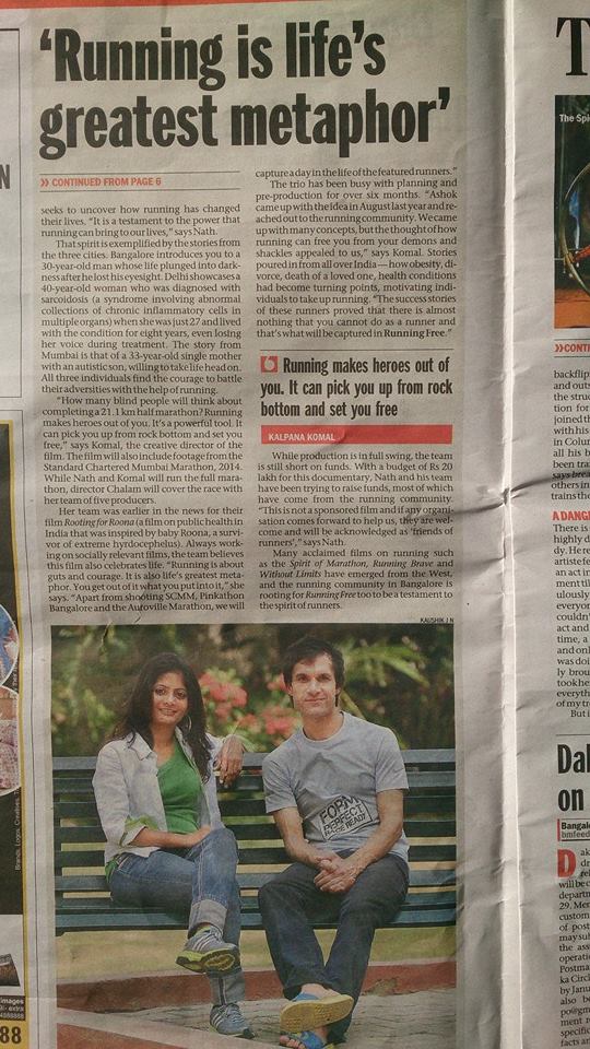 Article in Bangalore Mirror