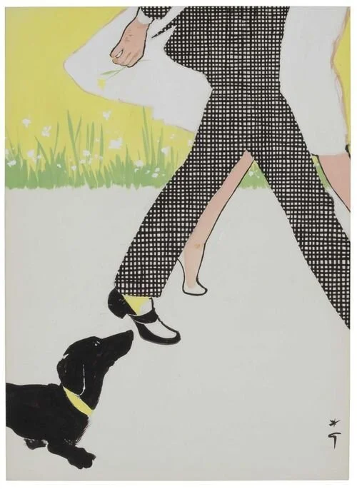 1956 illustration for International Textiles by René Gruau. Gruau also created that iconic poster for Fellini’s film La Dolce Vita in 1960