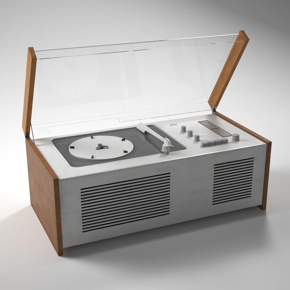 Often nicknamed Snow White’s Coffin, the Phonosuper SK4, new-style radio-phono-combination designed by Rams and Hans Gugelot, and first available in 1956-7. Photo from Vinyl Factory