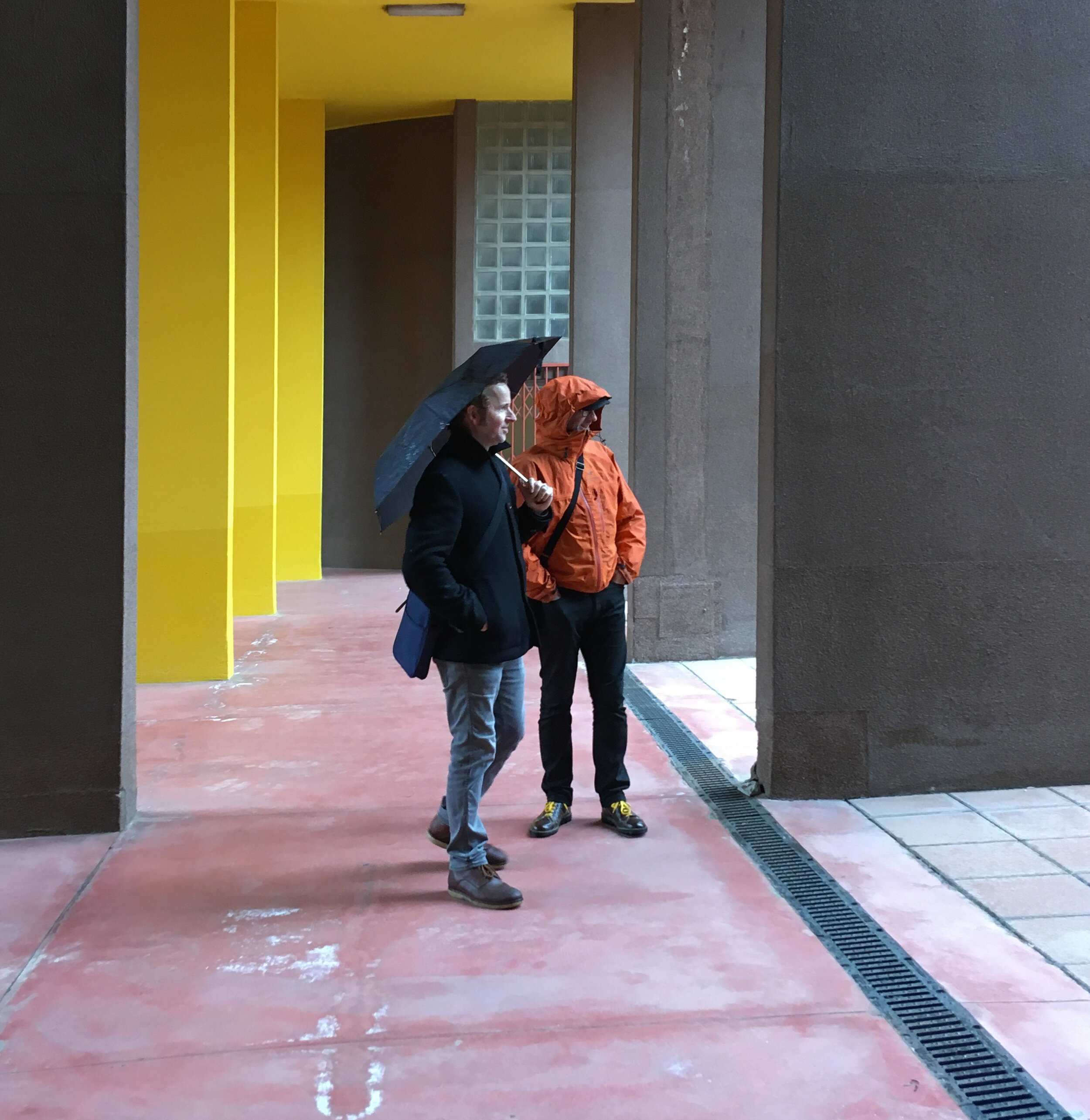 Andy and Matt Norman - enjoying the rain and social housing - November 2018