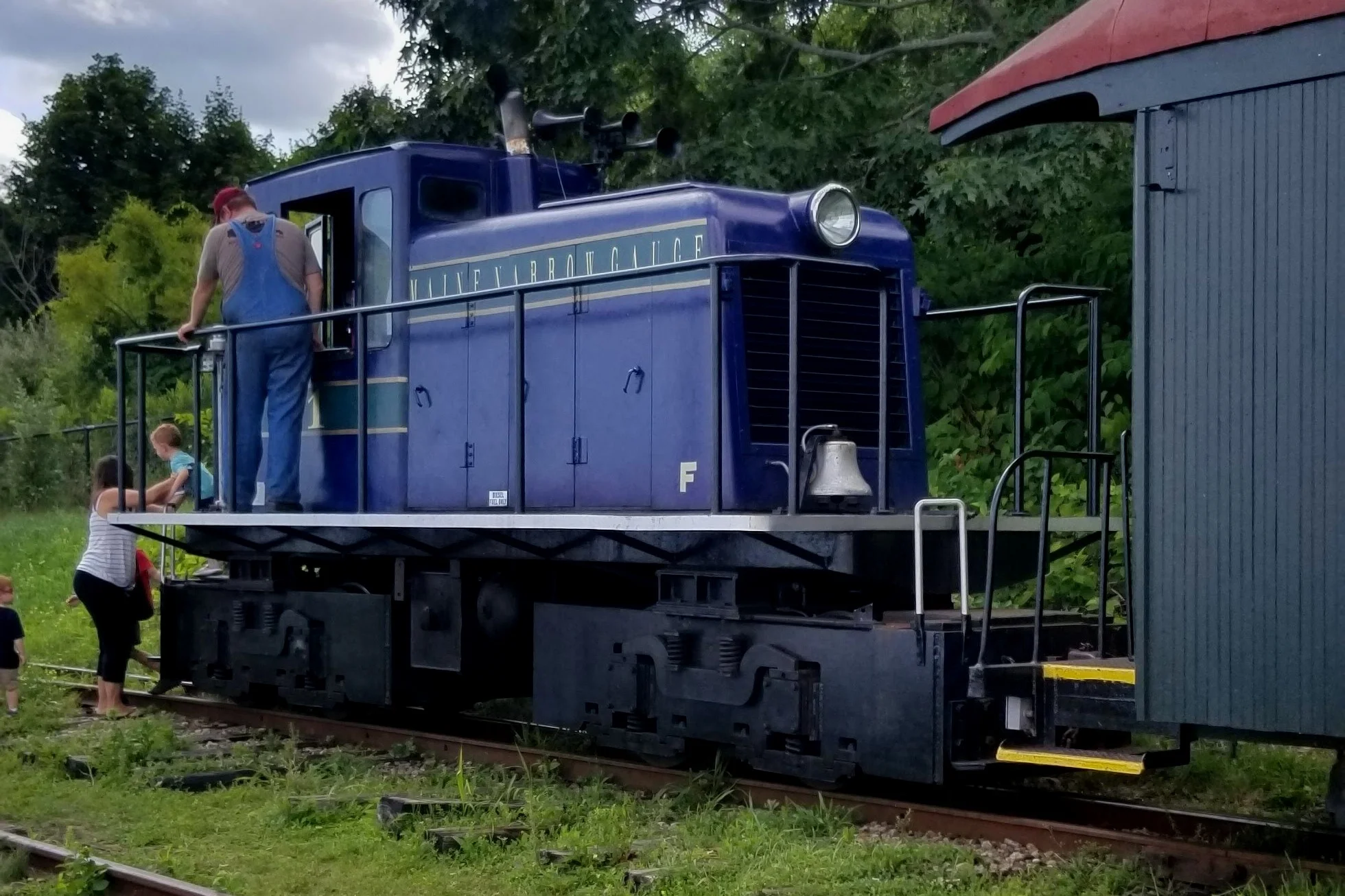 The train stopped so that the kids could blow the horn, they even let the big kids blow the horn. I was not one of the big kids, but it was fun to watch everyone. The train horn has power!