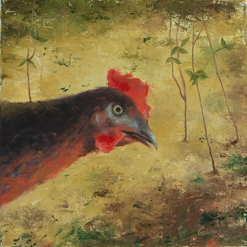   Tête de poule et branche , 2012 Oil on canvas. 40x40 cm   Sold  