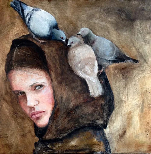   Les pigeons , 2018 Oil on canvas. 50x50cm 