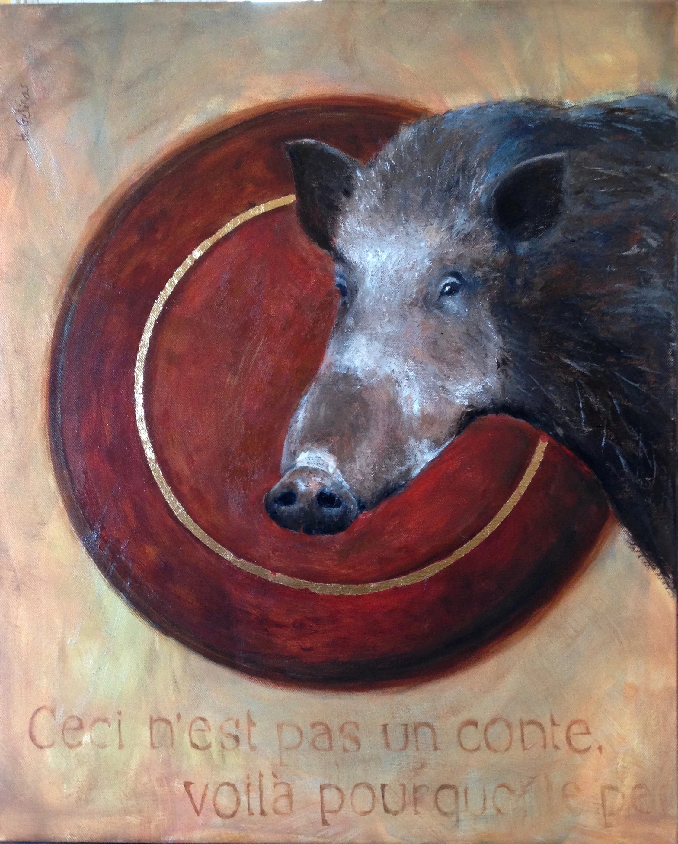   Julius le sanglier , 2018 Oil and gold leaf on canvas. 50x60 cm 
