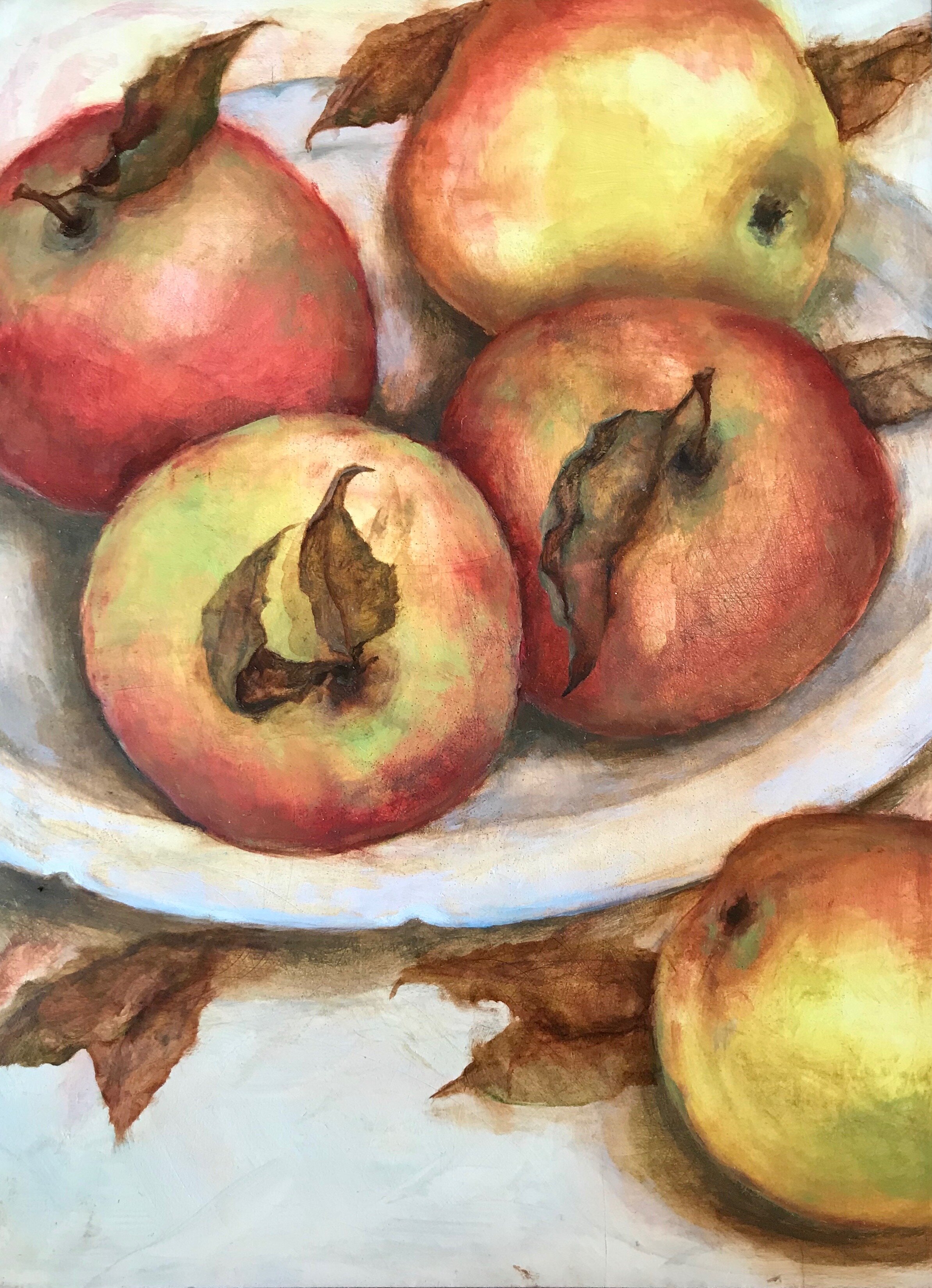   4 pommes,  2018 Oil on wood panel, 15cm x 20cm  SOLD  