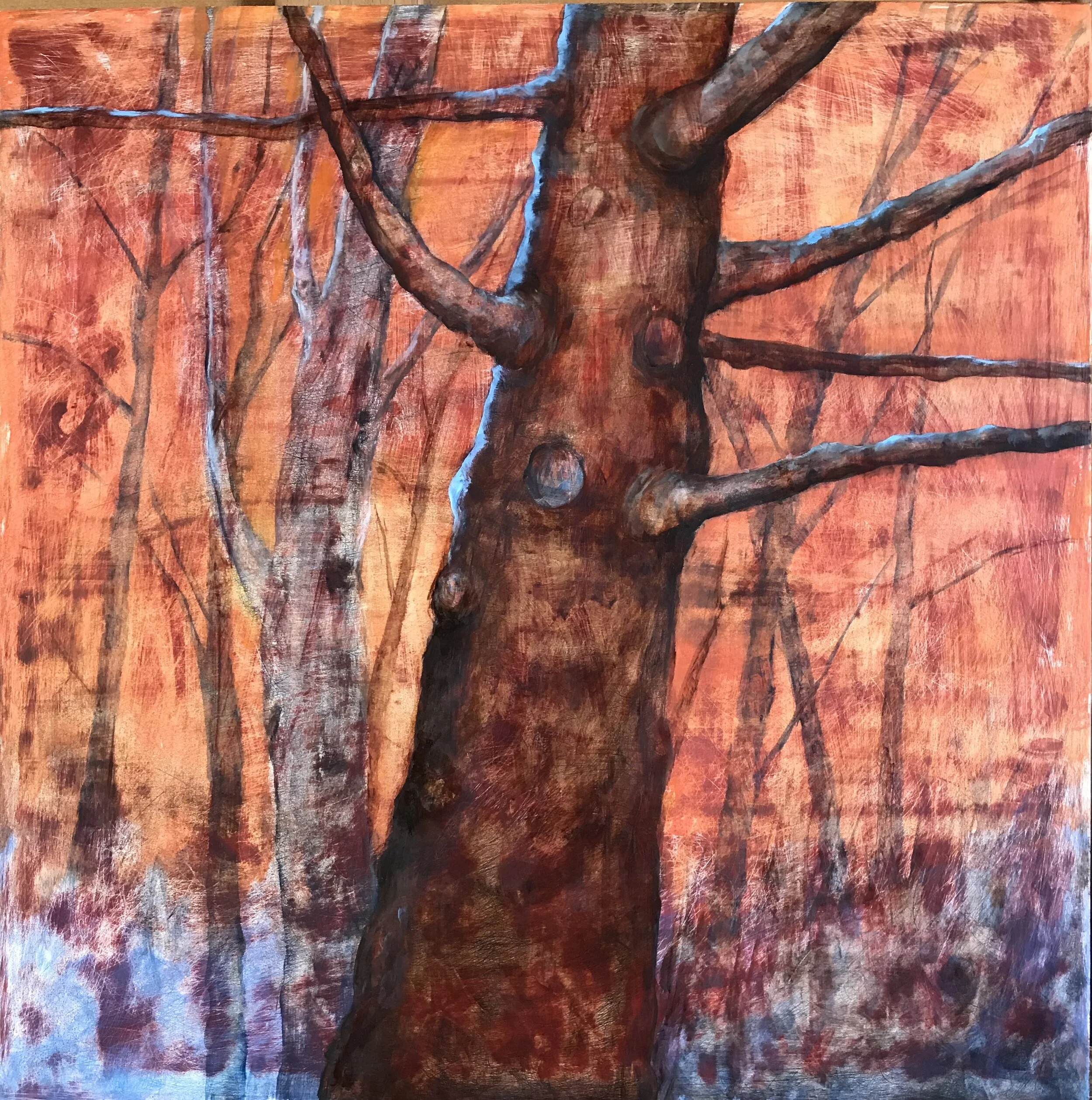   Red forest , 2020 Oil on wood panel, 36 x36cm 