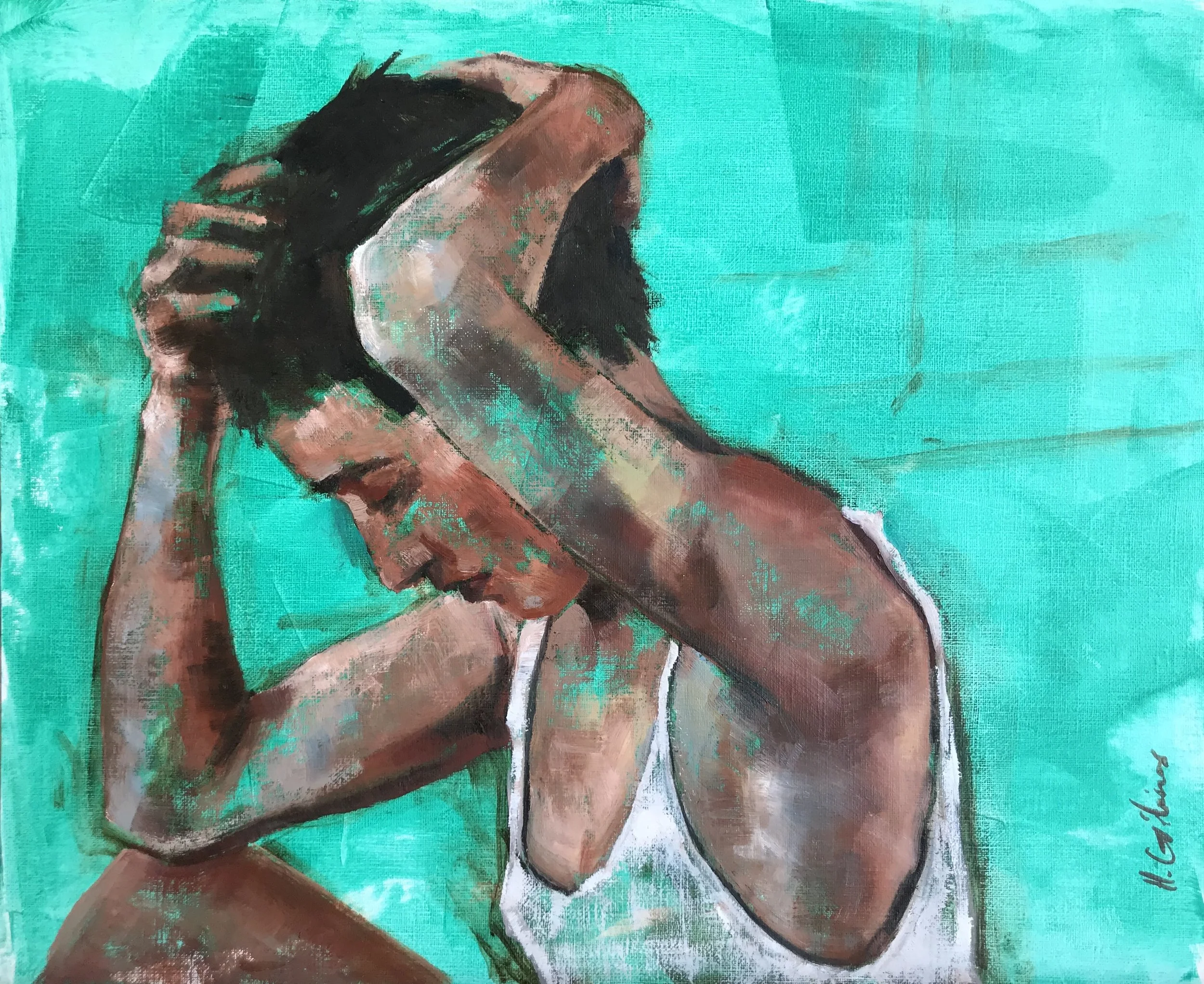   Anna in blue  Oil on heavy paper on DMF. 28,5x35 cm 