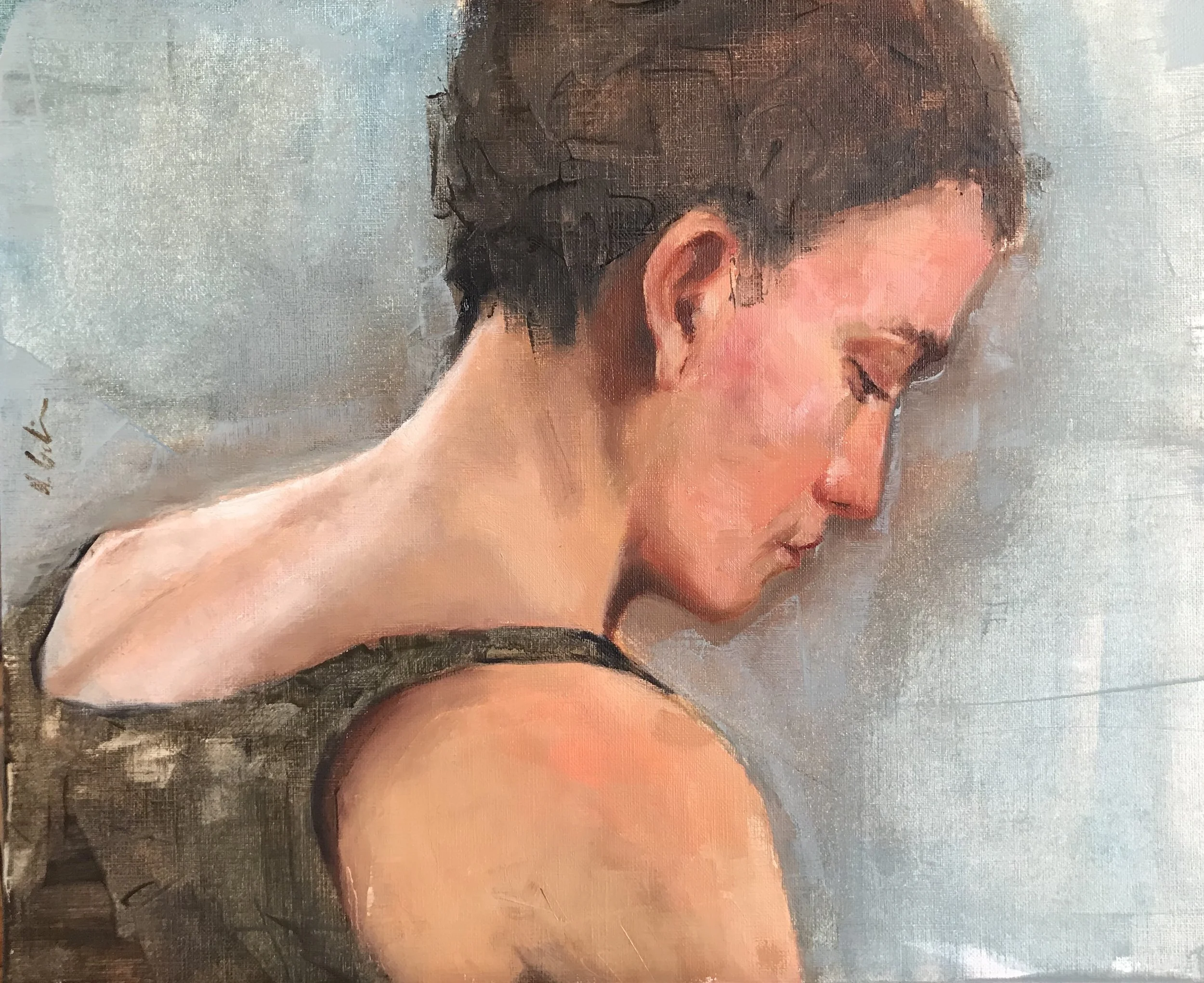   Thinking about old master , 2022 Oil on heavy paper on DMF. 28,5x35 cm 