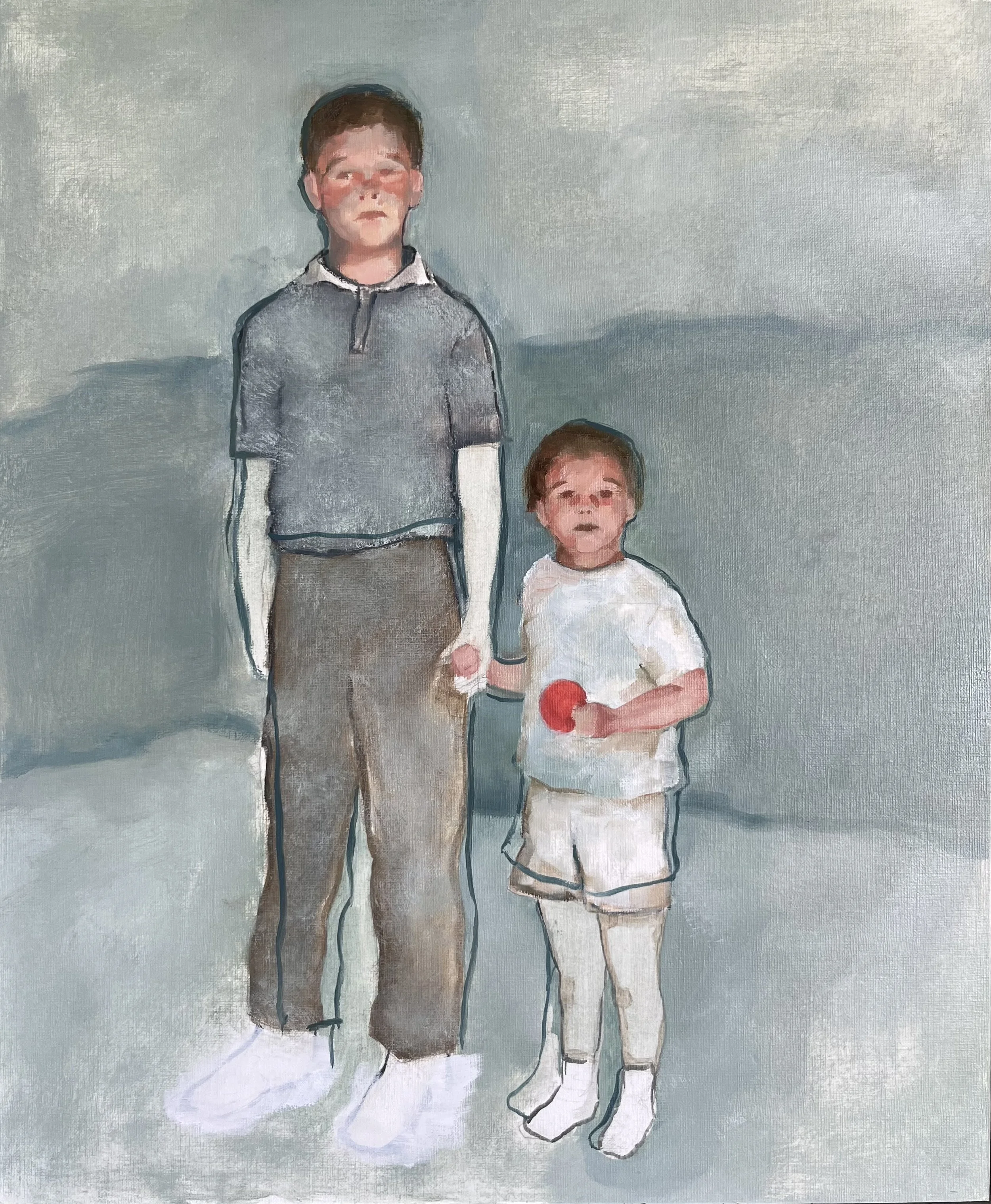   Family affair, Siblings , 2025 Oil on paper on wooden panel, 46×38cm 