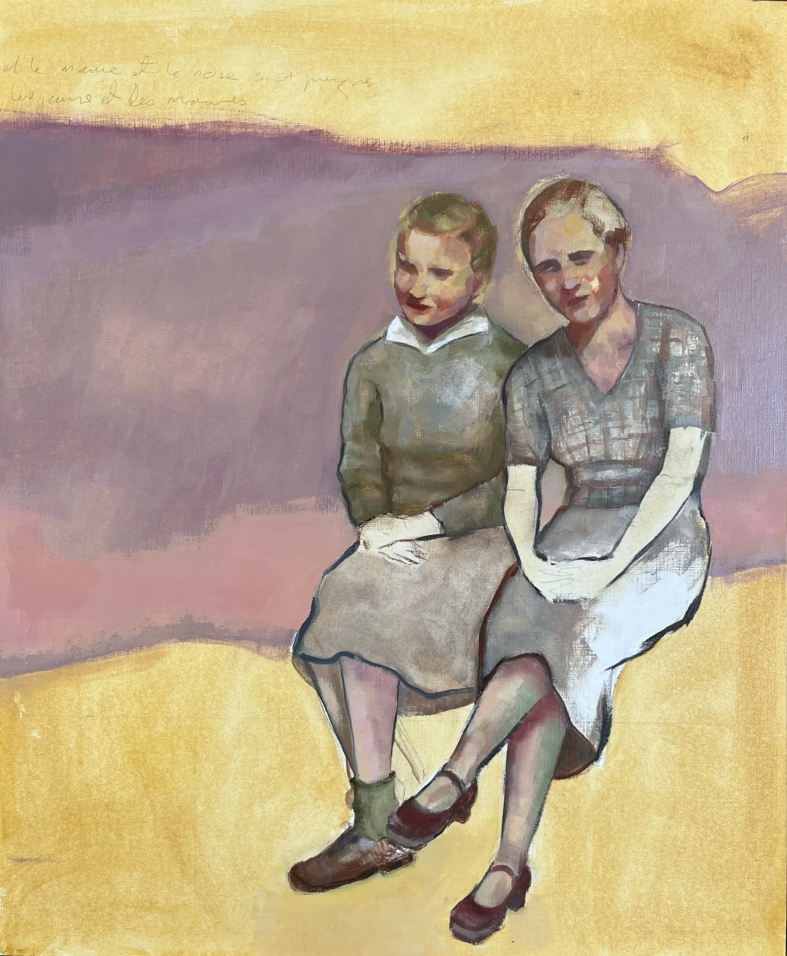   Familly affair, Lluisa and someone , 2025 Oil on paper on wooden panel, 46×38cm 