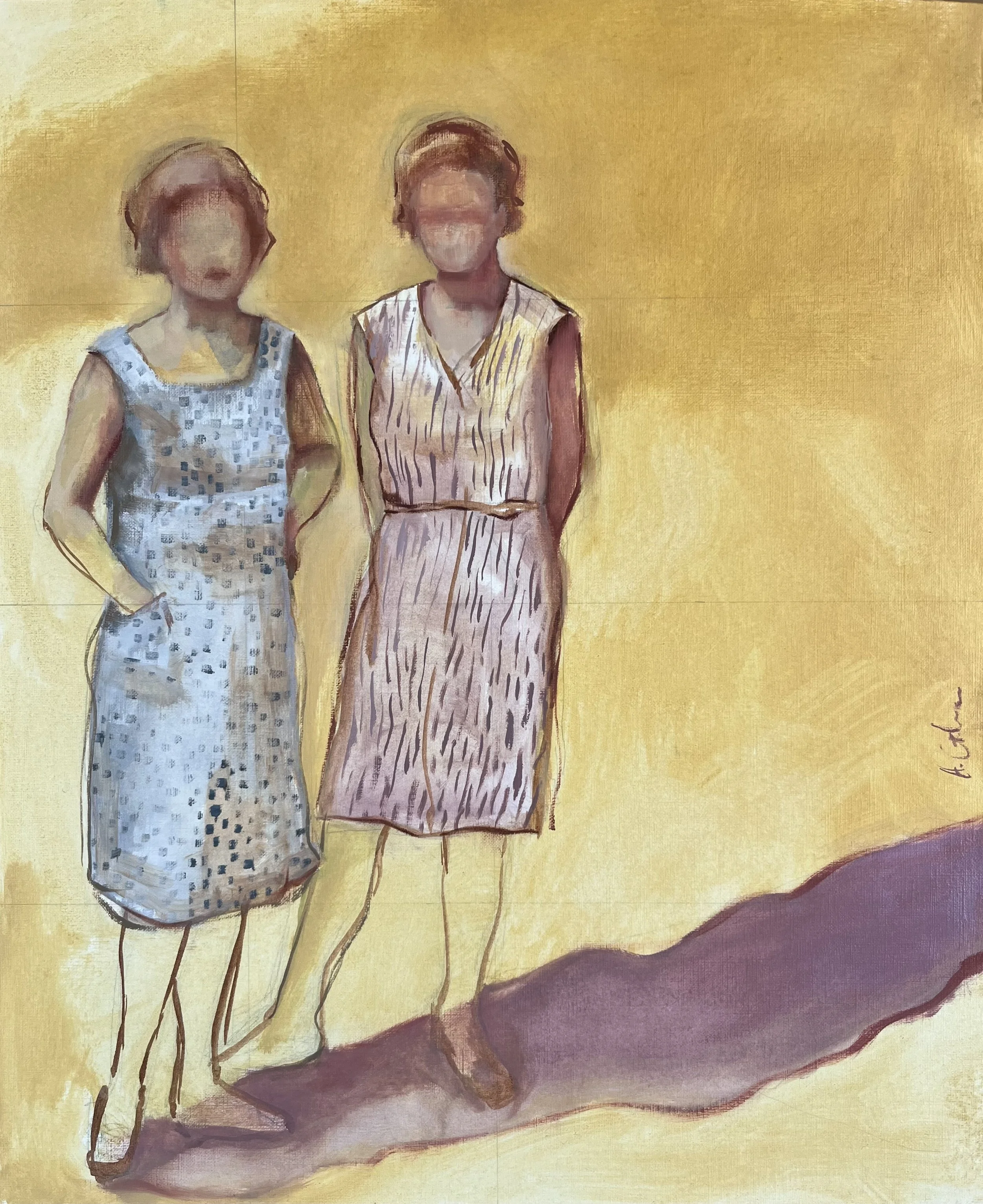   Family affair, Les tantes , 2025 Oil on paper on wooden panel, 48×36cm 
