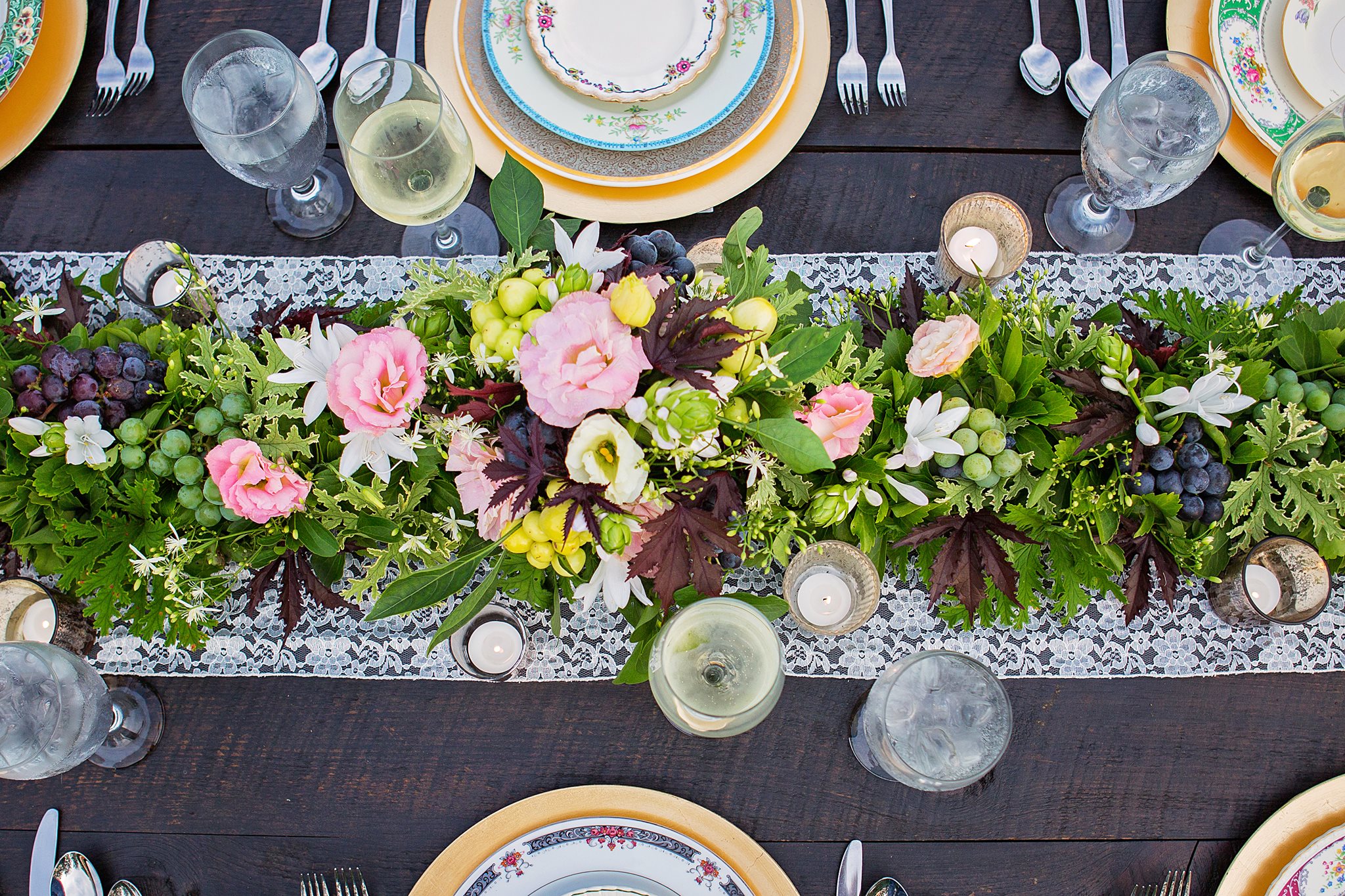 set table with flower arrangement centerpiece