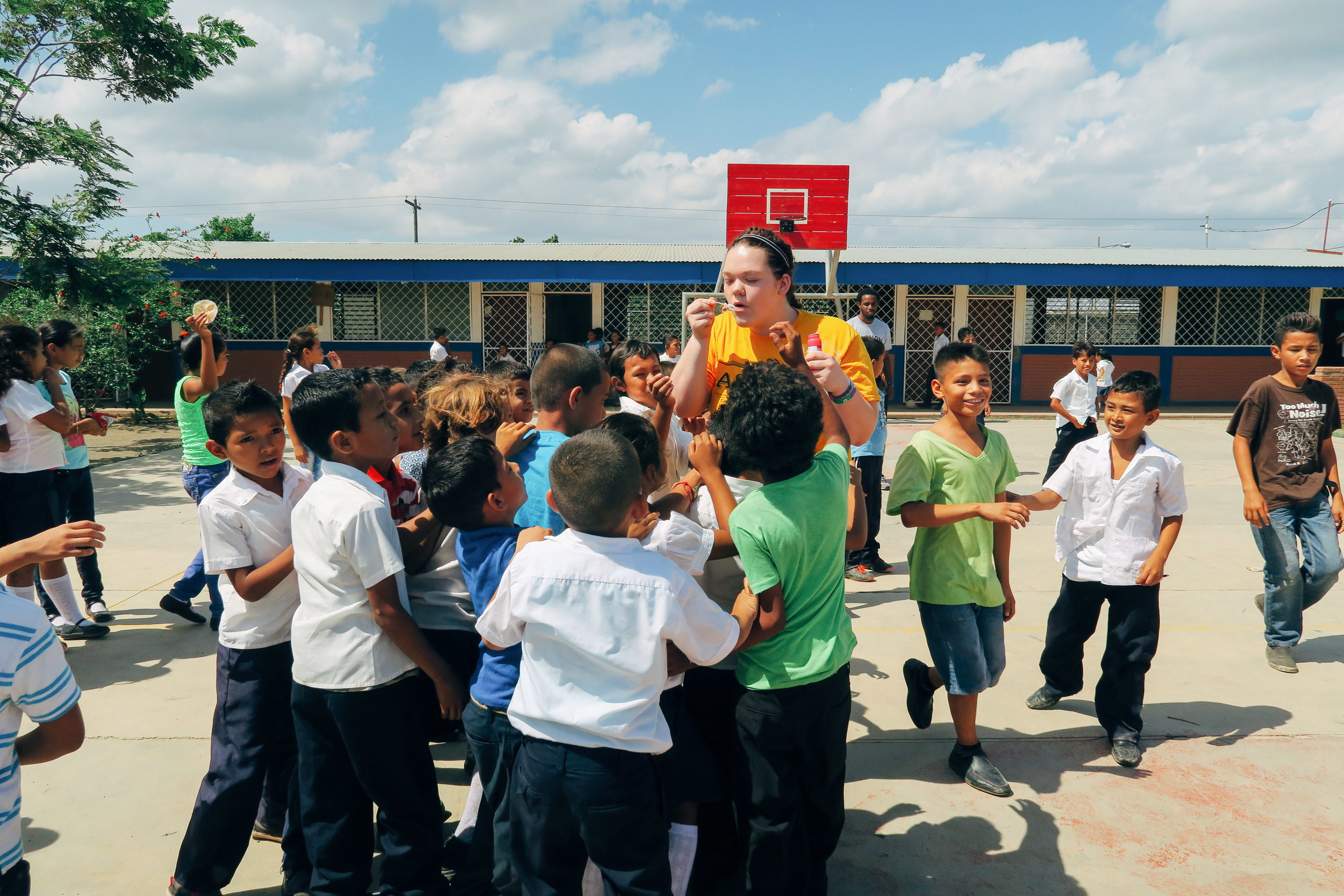 The School here in Tipitapa, Nicaragua. We came to play with them during recess time and boy do they love bubbles. 
