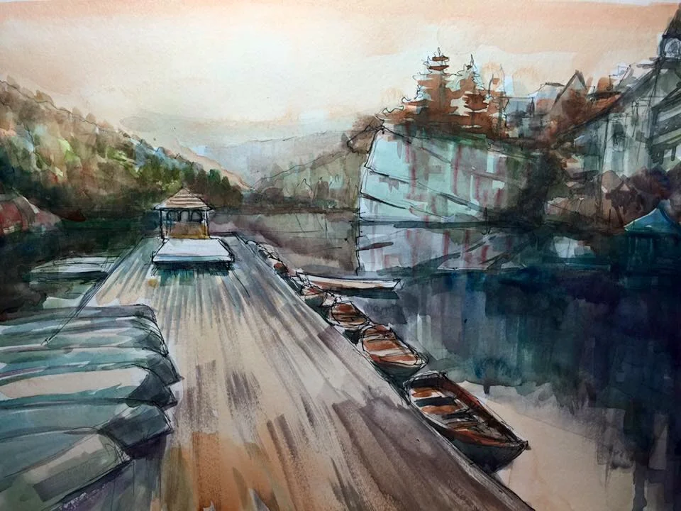 Mohonk Mountain Lake, Watercolor 11x15