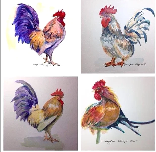 Rooster, watercolor
