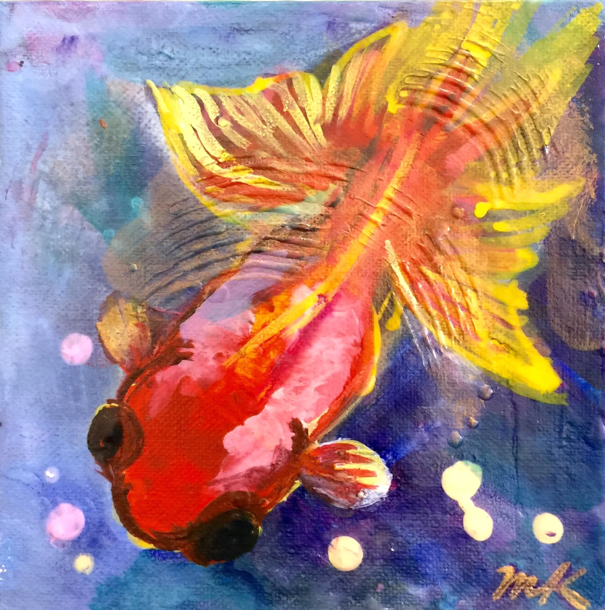 Fantail Goldfish, Acrylic on Canvas 2x2