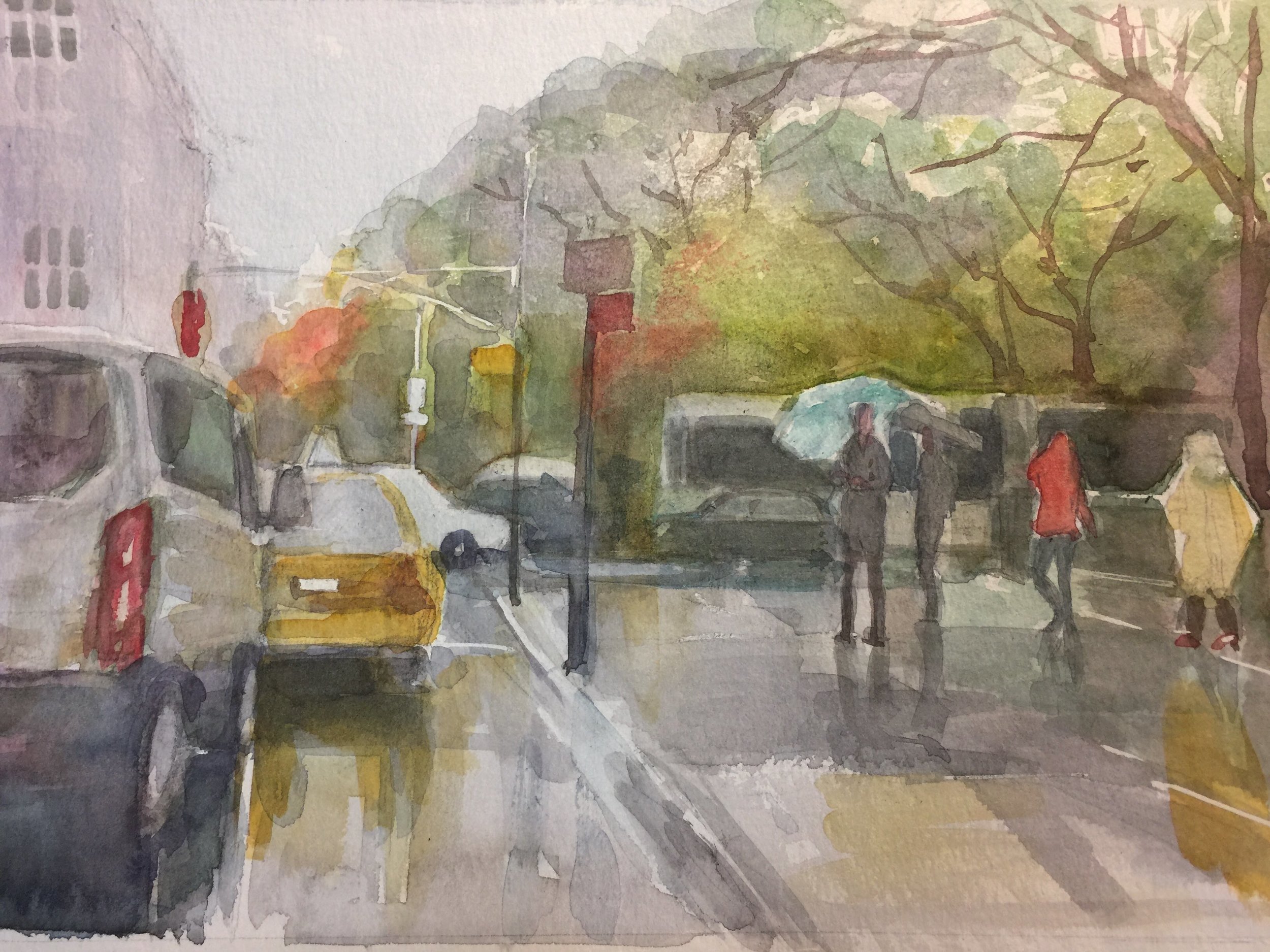 It’s raining at the city.