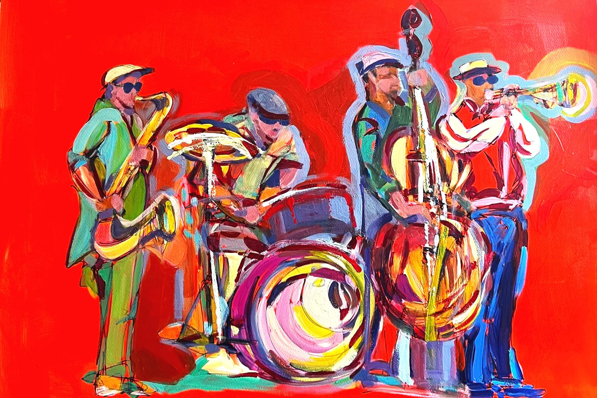 Cental Park's Jazz Band. Acylic, 22"x30", Watercolor paper. 2025