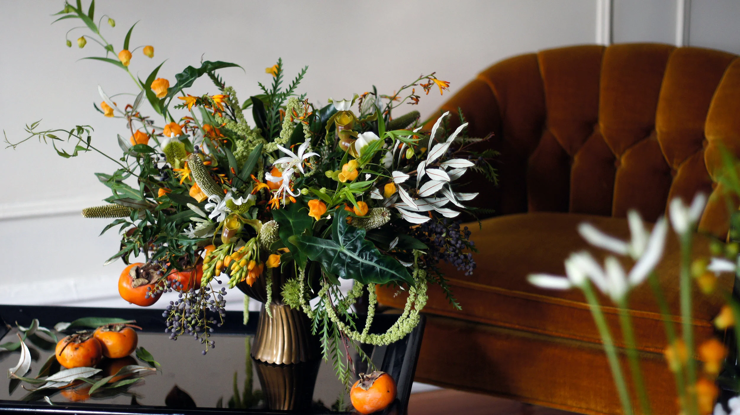 Jenya Flowers - another masterful creation by Jenya using splashes of color inspired by fruit, and his flowers landing perfectly in each direction.
