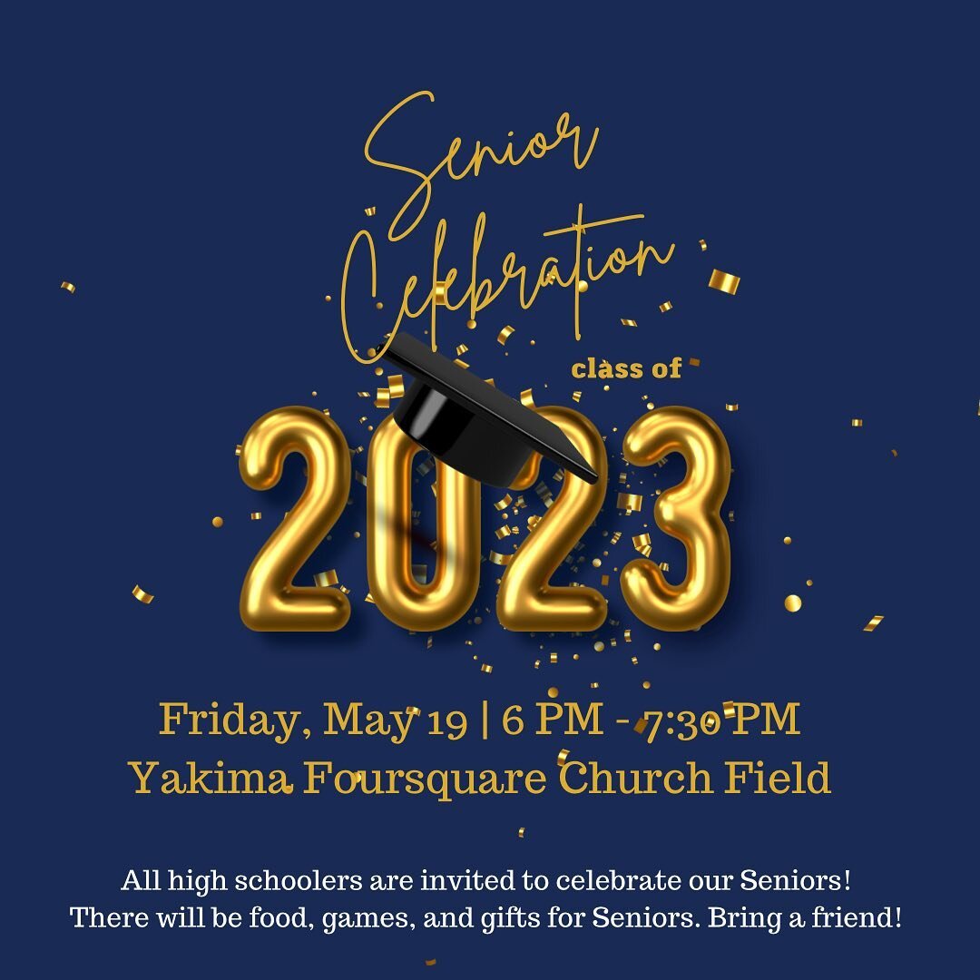 This Friday we are celebrating our graduating HS Seniors! There will be food, games, and gifts.

Fri, May 19 | 6 PM - 7:30 PM | YFC Field

All high schoolers are invited!