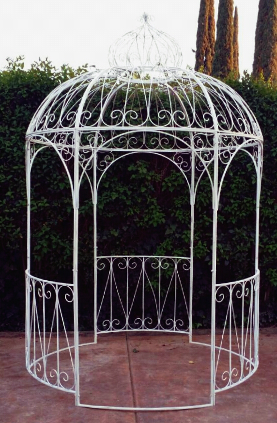 LARGE ORNATE WHITE IRON GAZEBO