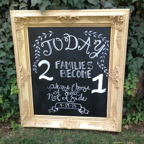 LARGE CREAM ORNATE CHALKBOARD SIGN