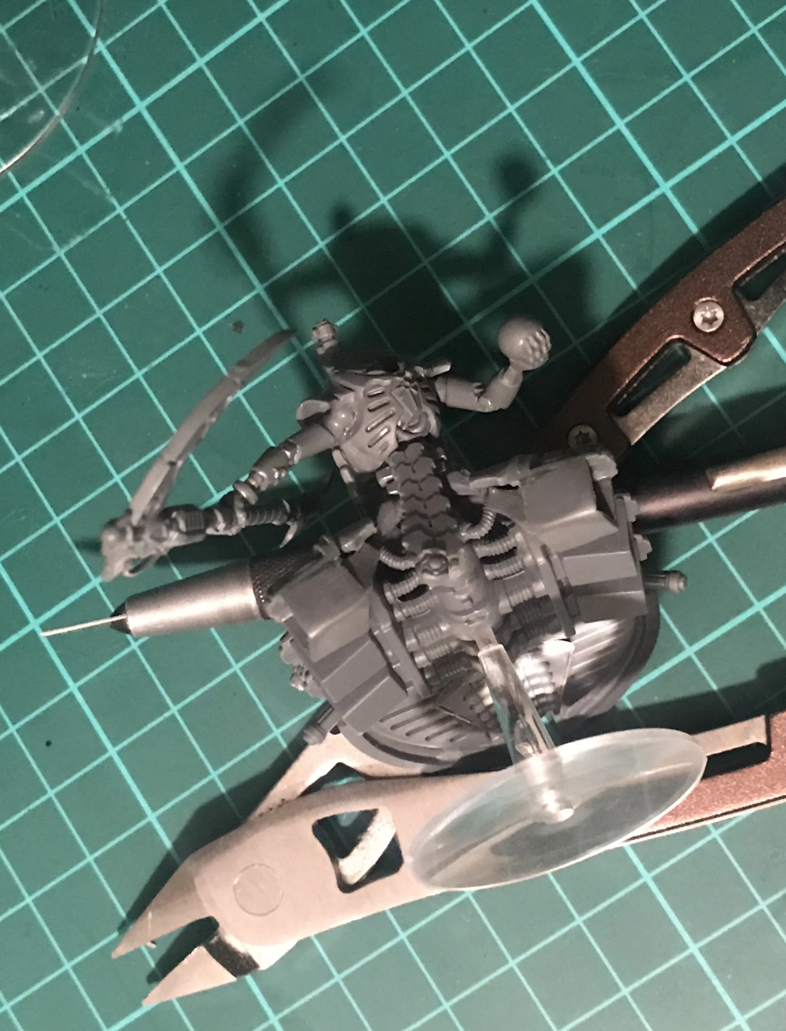 Warscythe glued on and supported while it dried