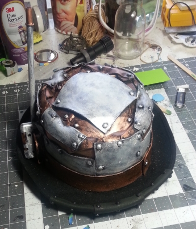 This picture was taken after I had decided to attach the goggles. You can see the foam and googlie eyes ready for paint.