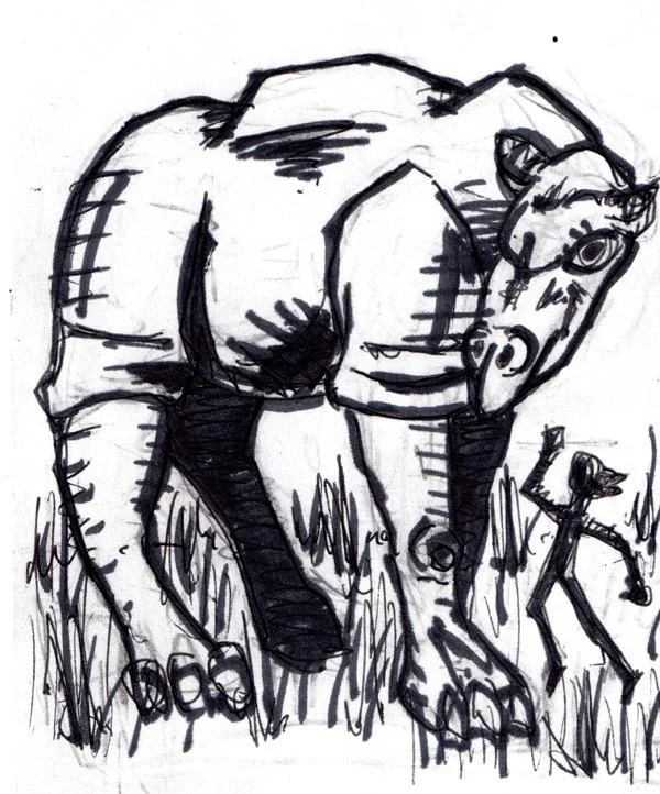 "This creature is a prehistoric anscestor of the rhinioceros. It is a huge hervivorous mammal with a tendency to charge anything nearby in order to trample it." -AD&D Monster Manual