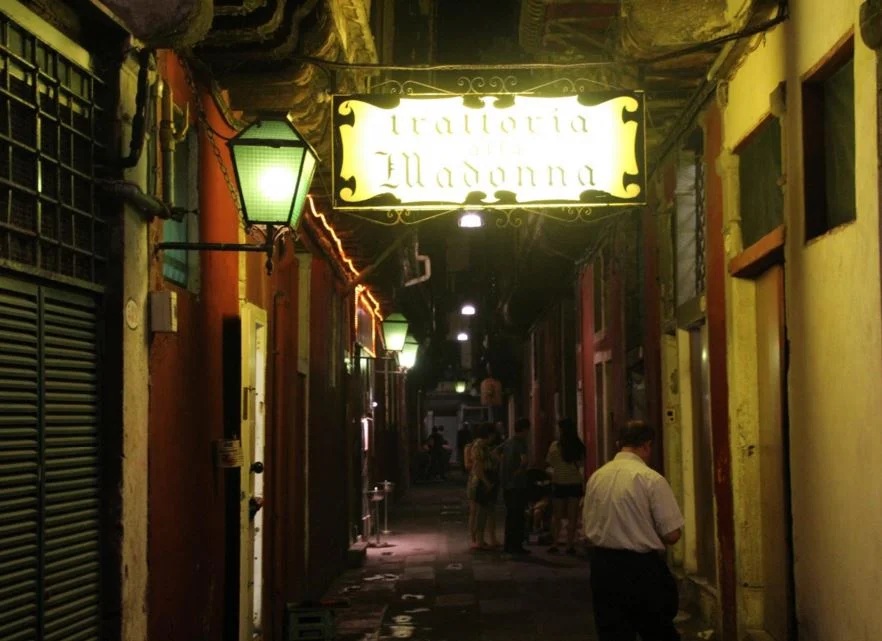 TRATTORIA ALLA MADONNA Not far from the Rialto, this historic Venetian restaurant is always busy. It's lively atmosphere provides the perfect backdrop for the typical regional cuisine served here.