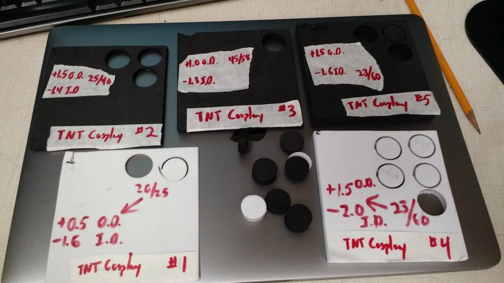 Samples with Power/Speed values used on our 80W Rabbit CO2 laser, and deviation in ID and OD in the various samples.