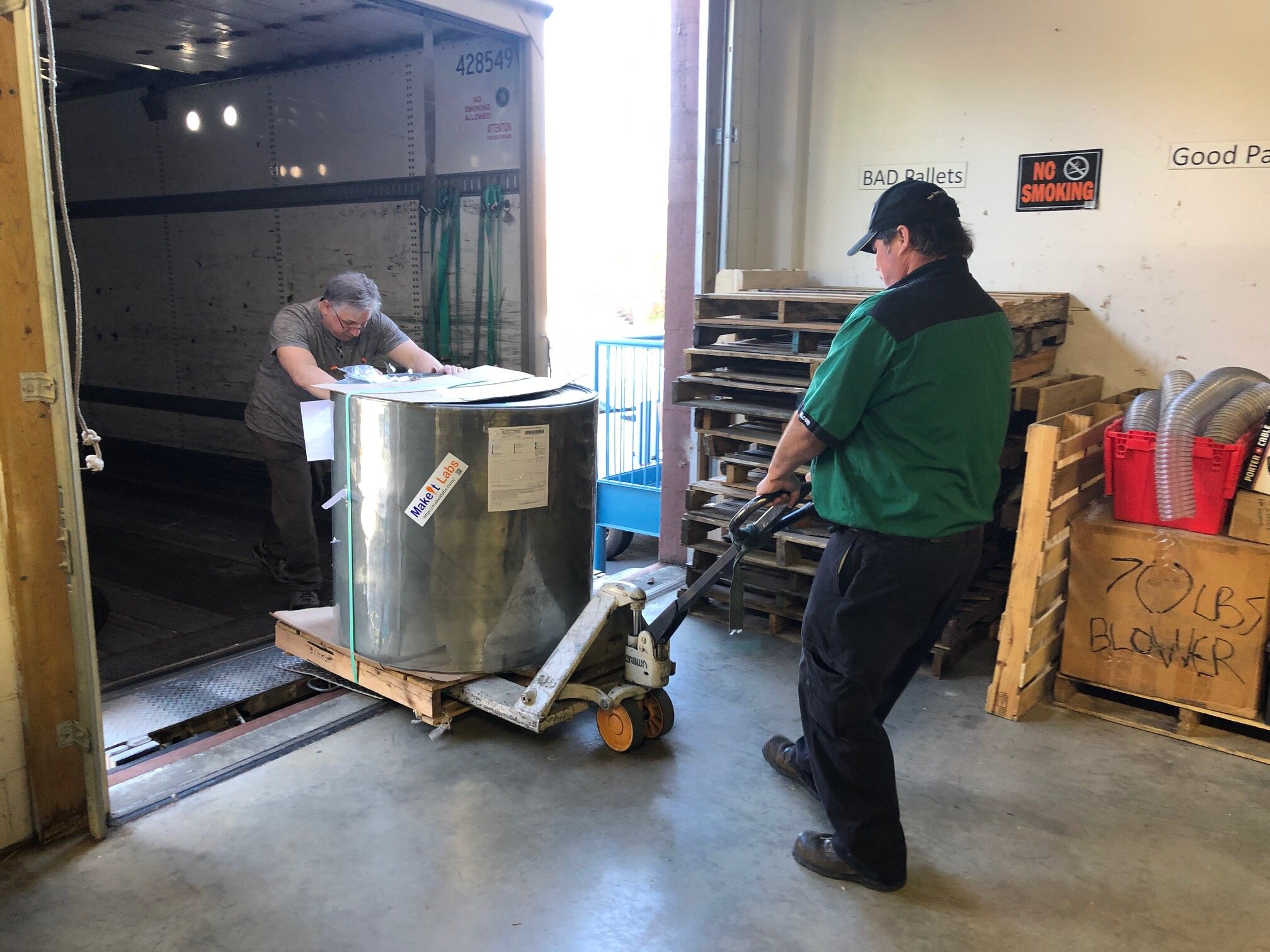  Large roll of PET plastic arrives at Cardboard Safari in Charlottesville, VA. 