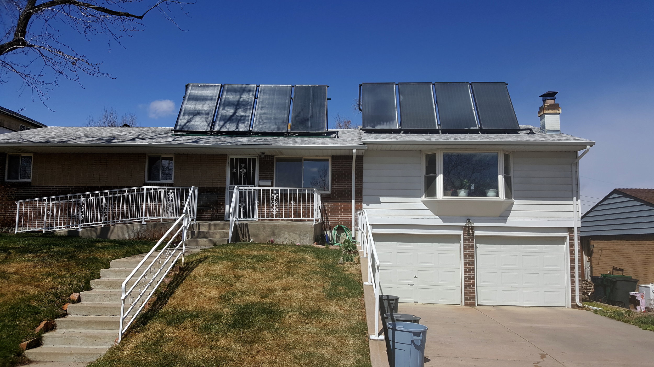 Eight panel tilt up solar hot water system in Denver, Colorado