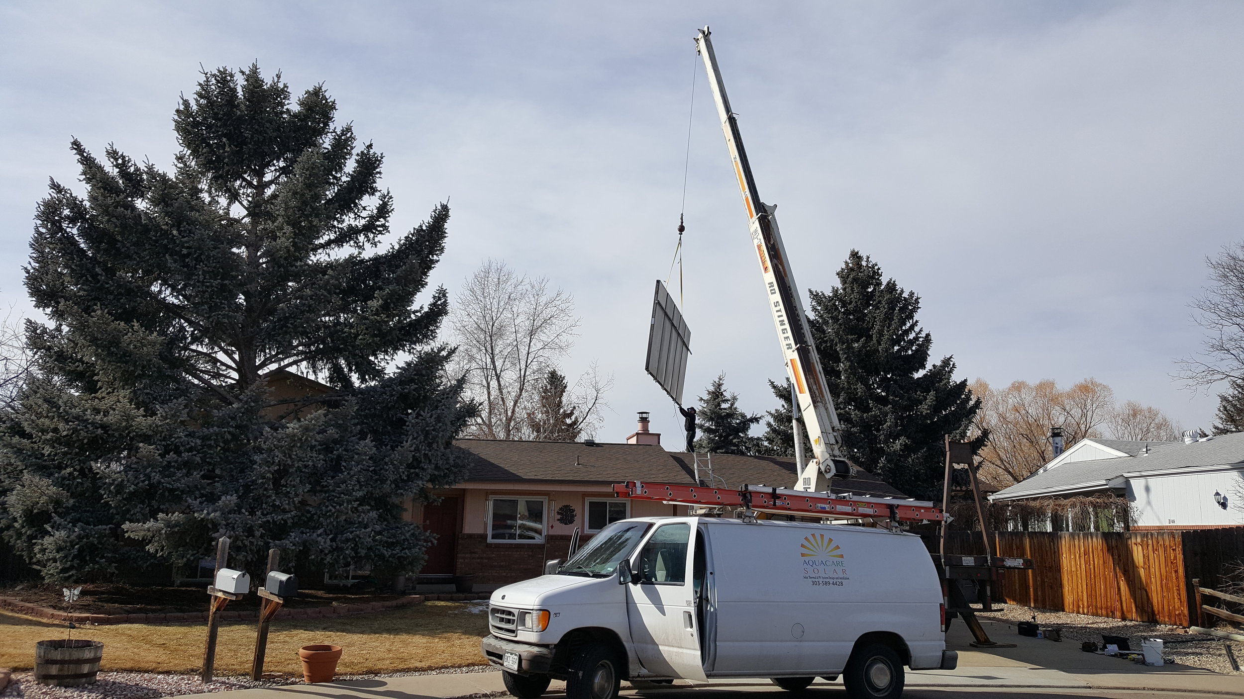 Flying the solar thermal system to be mounted in Longmont, Colorado
