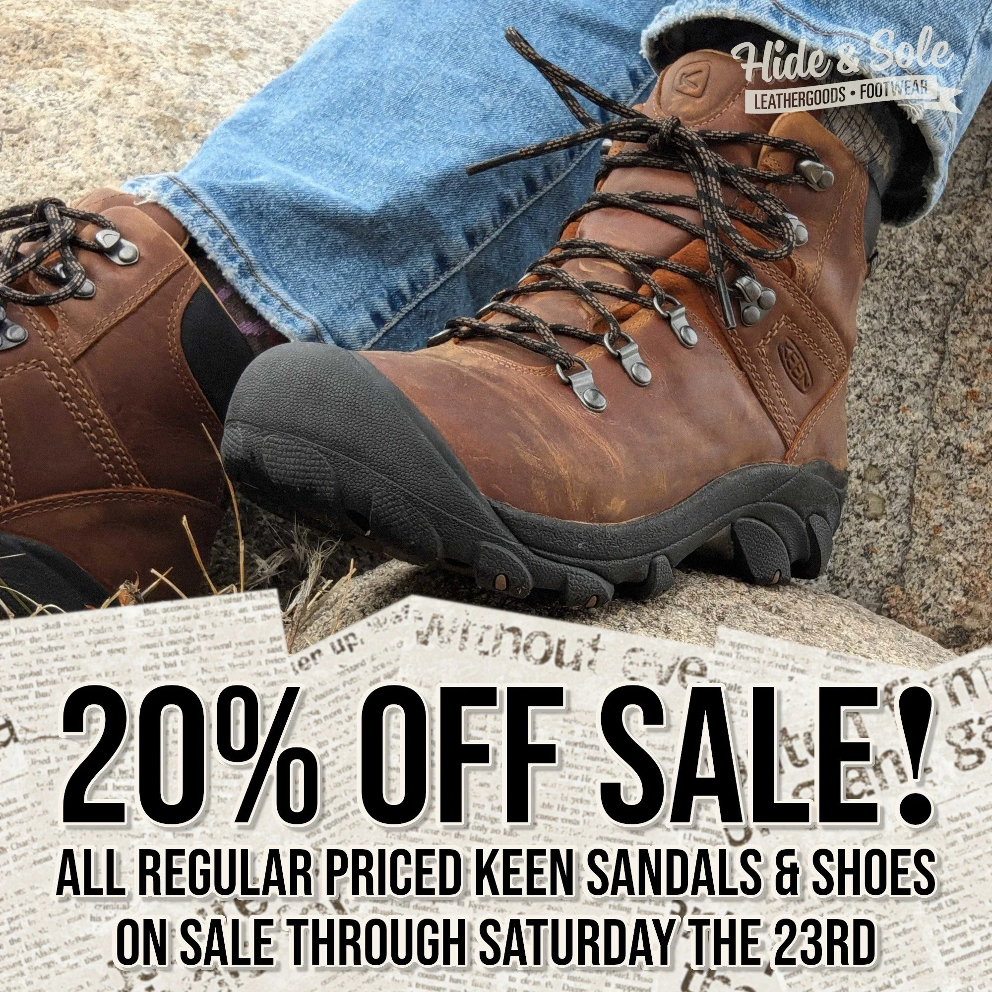 It's a sale! Your favorite Portland outdoor shoe brand wants YOU to have comfy feet this summer, and we do too!!! ☀🏖

All regular priced KEEN sandals &amp; shoes are 20% off through Saturday the 23rd!

#Keen #KeenOutdoors #HideAndSole