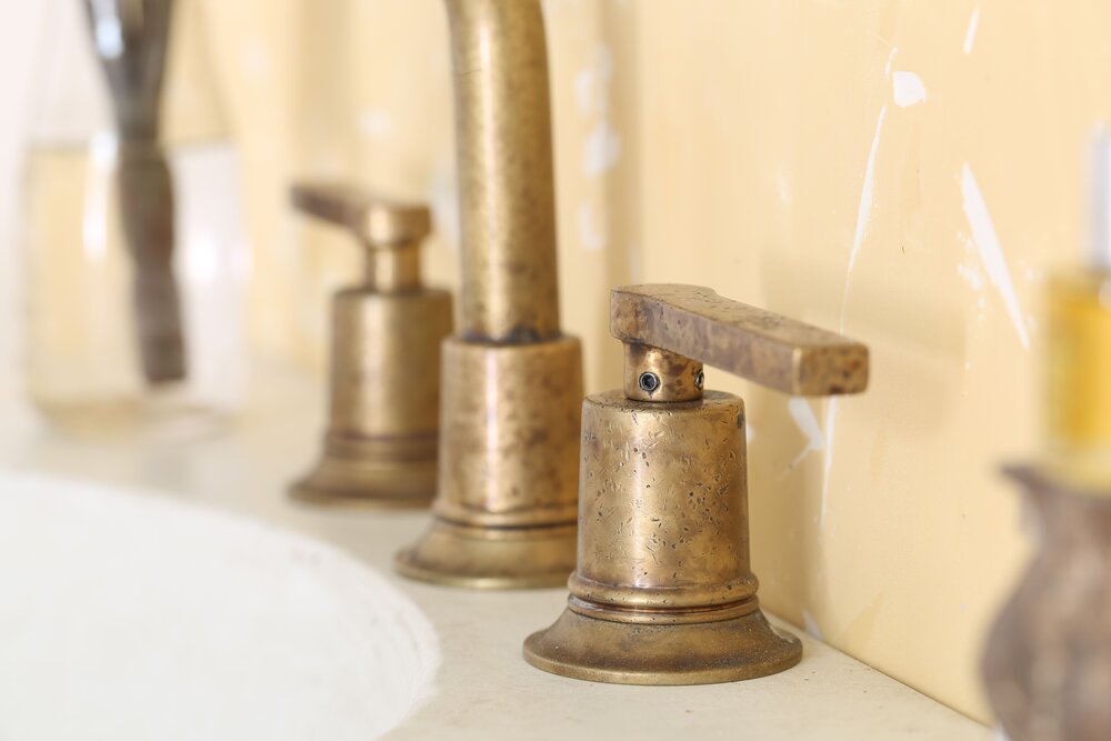 D-Stem Aged Brass Deck Mount Faucet — Atmosphyre