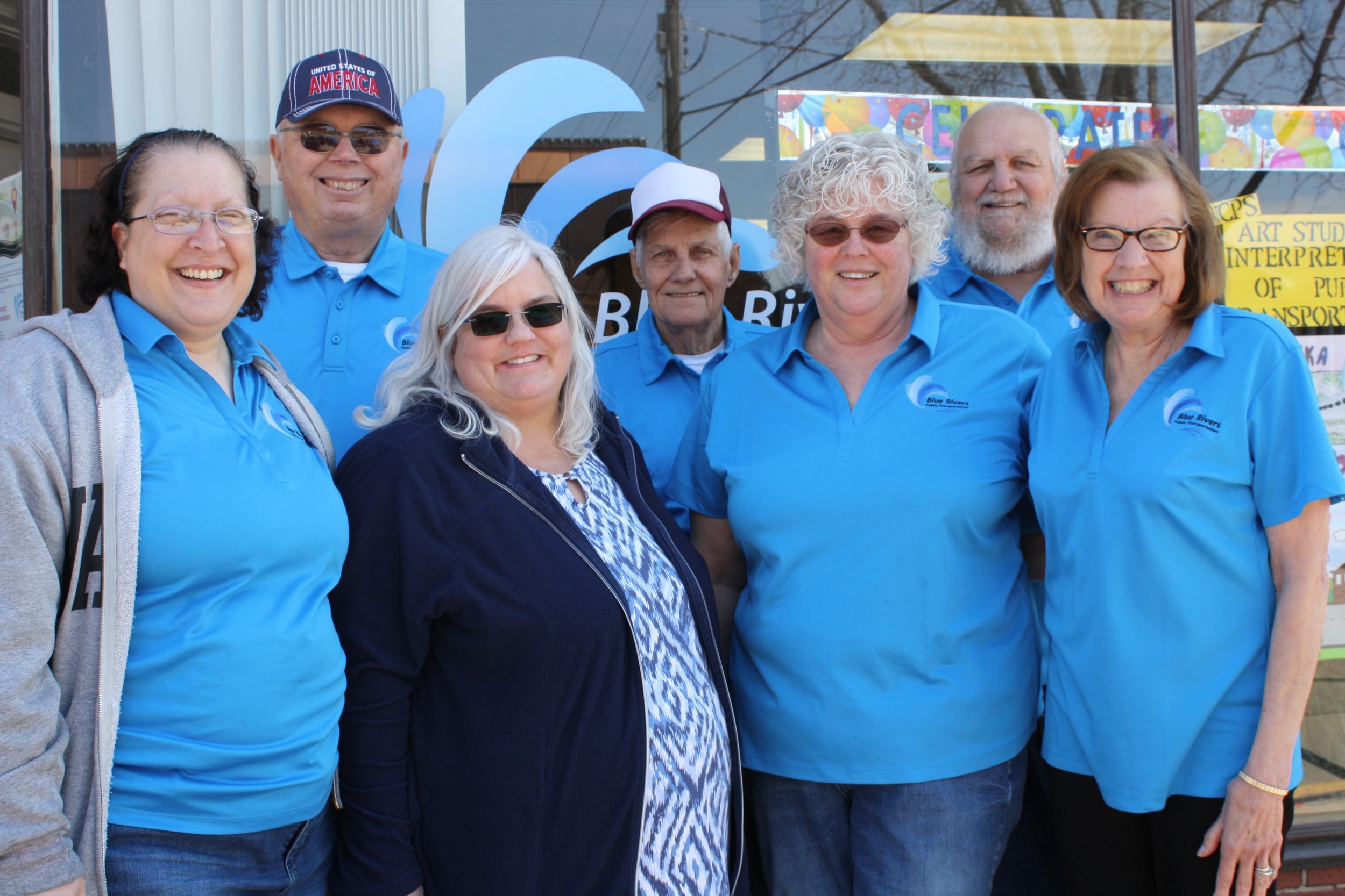 Nebraska City Transportation. Front row, from left, are Chris Rakowski, Carolyn Whitney, Bobbi Lechner, Mary Penning; second row: Roland Jensen, Don Woods and Herman Gawart.