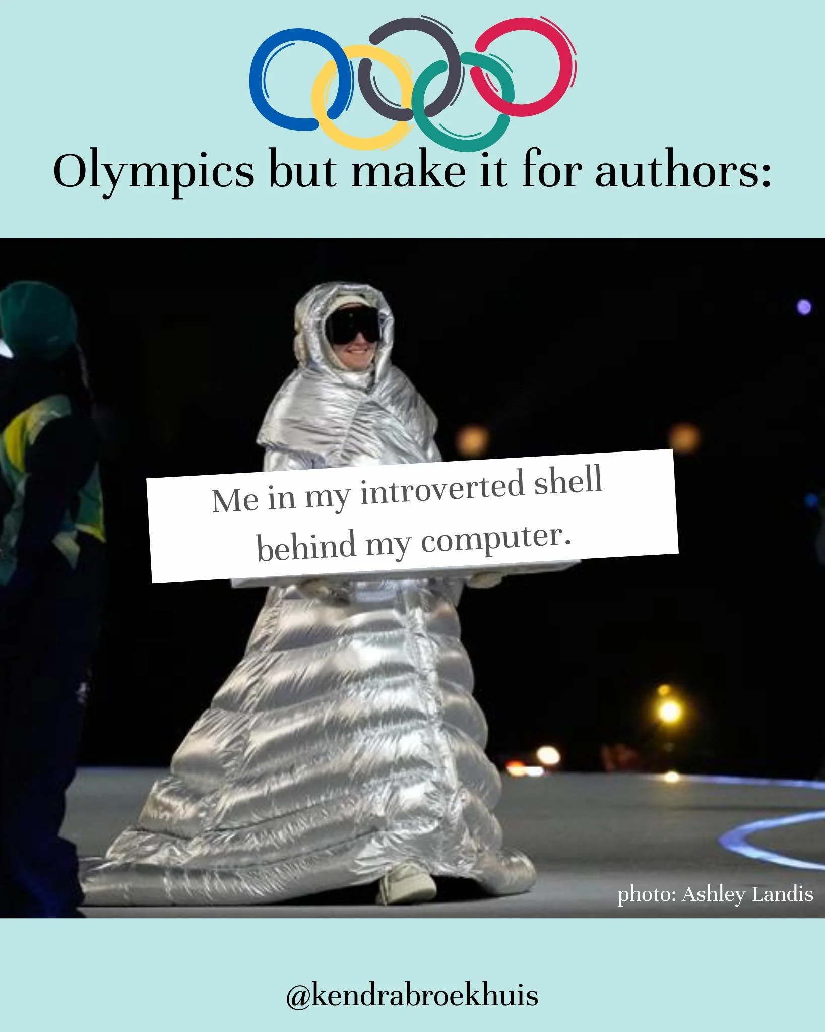 In case you wonder what it's like being an author, I created a few visuals. I haven't skied 90 mph down a mountain before, but let me tell you about the risks of carpal tunnel.

(Side note: Thank you to the Olympics, @teamusa, and Snoop Dogg for gift