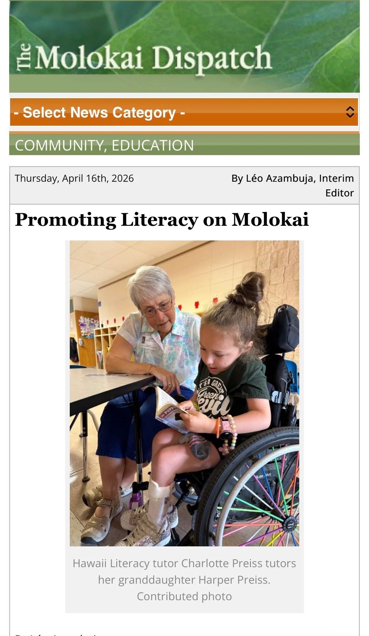 The Molokai Dispatch: Promoting Literacy on Molokai