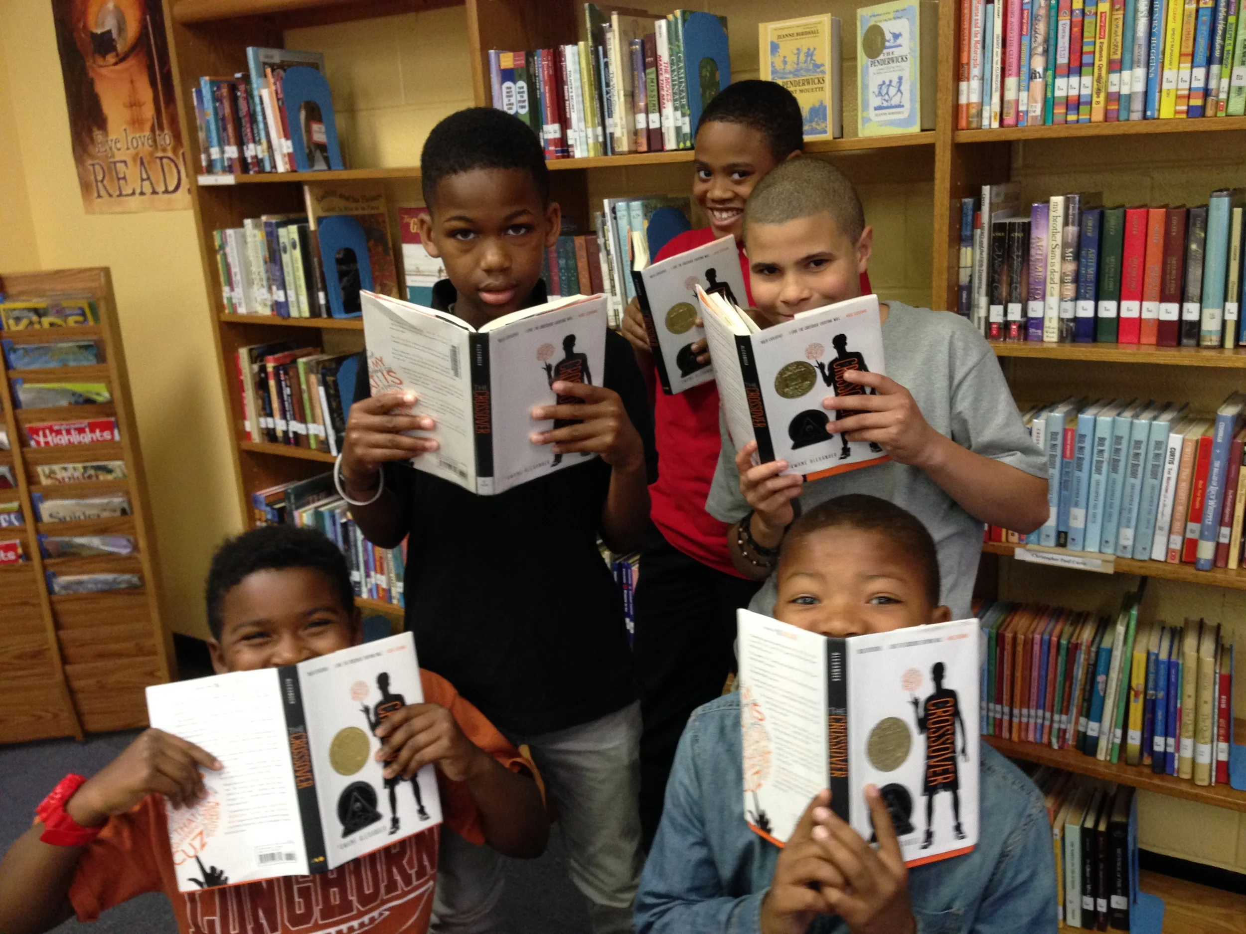 Khalil, Novaun, Kyle, Kofi, and Joseph from Watkins Elementary on Capitol Hill composed a song about Kwame Alexander's Newbery Award winning book "The Crossover."