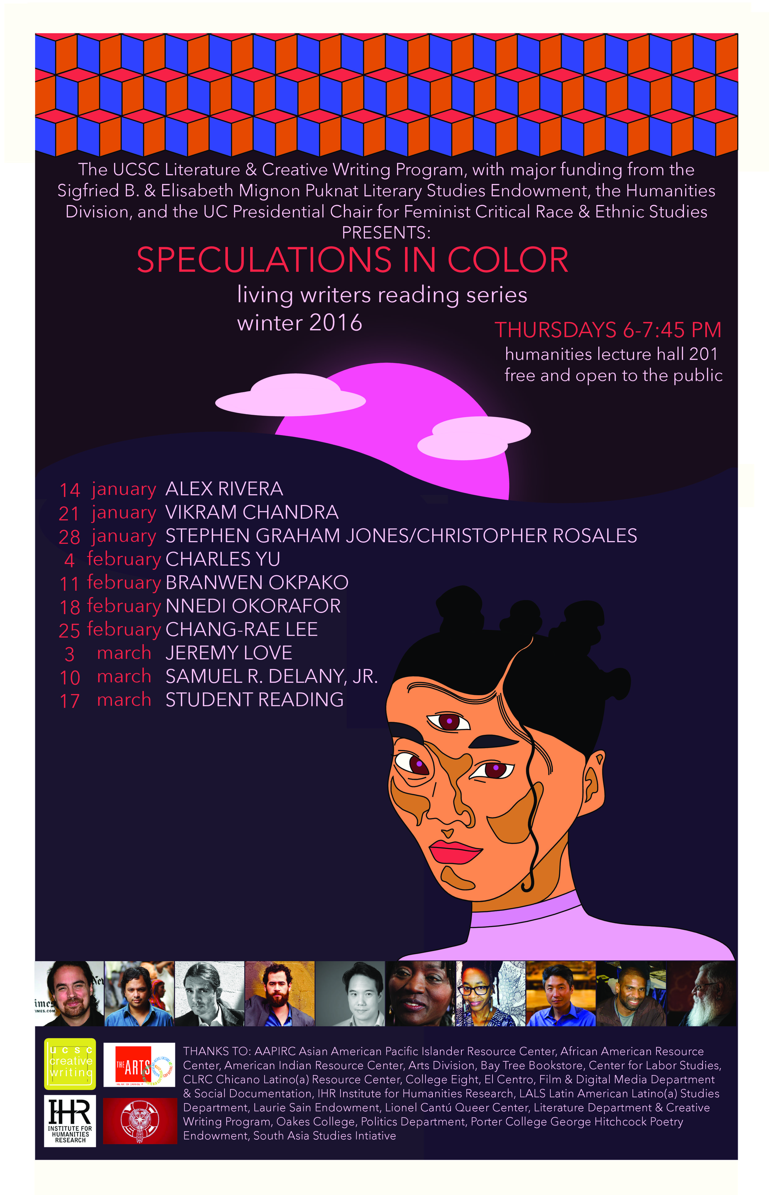 Stephen Graham Jones and Christopher David Rosales at UC Santa Cruz on January 28th, 2016. "Speculations in Color", part of UCSC's Living Writers Series. Other writers in the series: Alex Rivera, Vikram Chandra, Charles Yu, Branwen Okpako, Nnedi Okorafor, Chang-Rae Lee, Jeremy Love, Samuel R. Delany, Jr. 