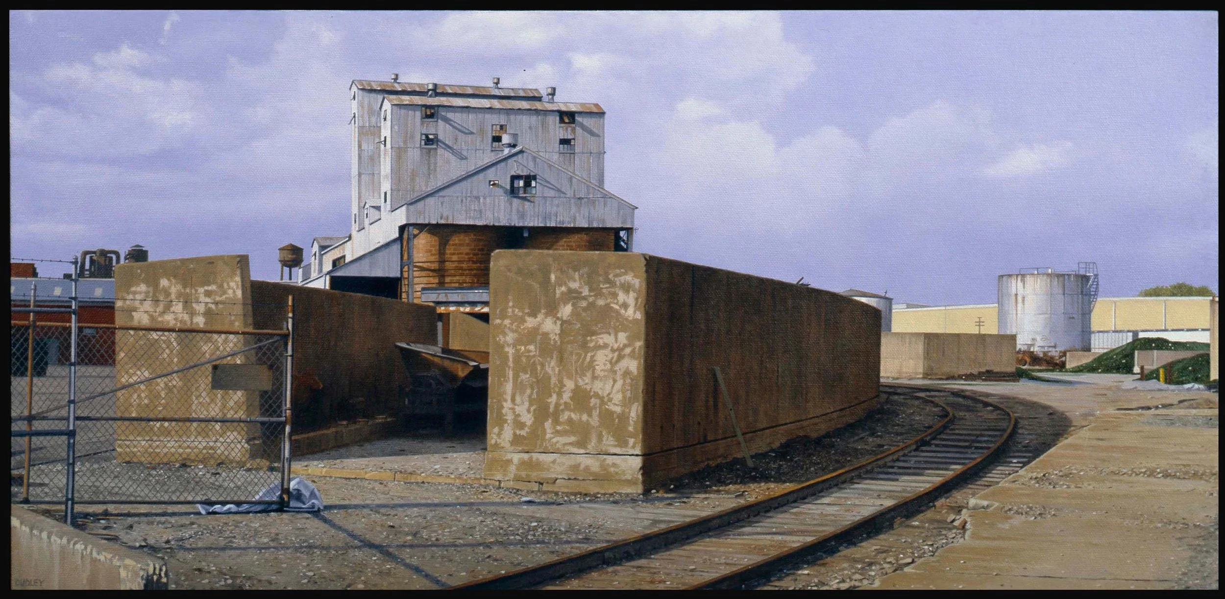 Glass Storage Yard-Owens Brockaway Glass Streator IL  2004,  12" x 25 oil on canvas